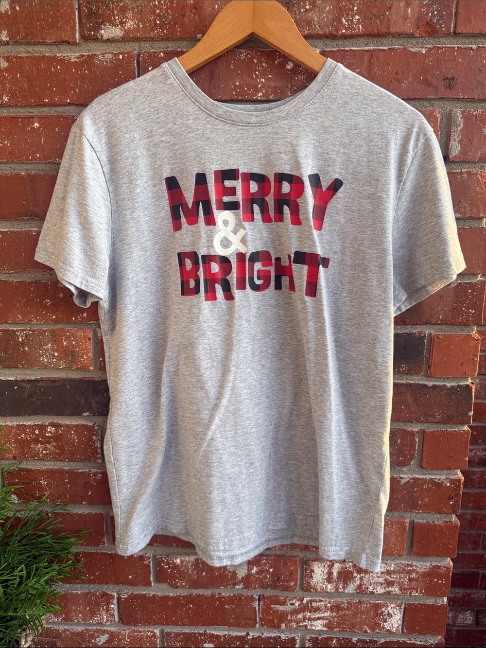 Merry & Bright Plaid Gray Graphic Tee